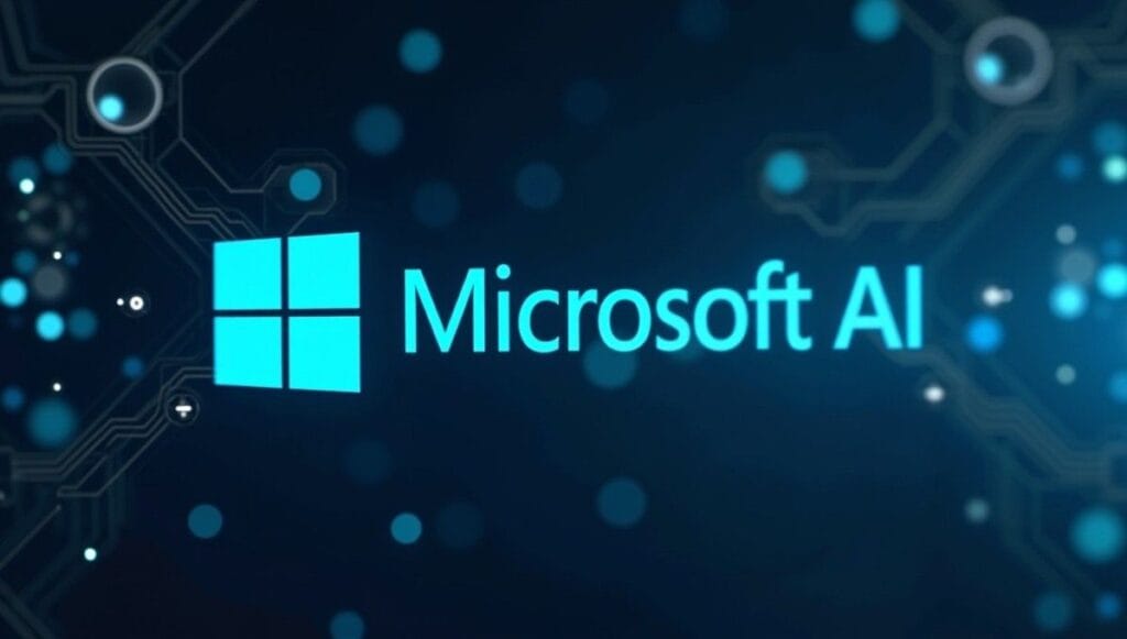 Microsoft Ai written on a tech background