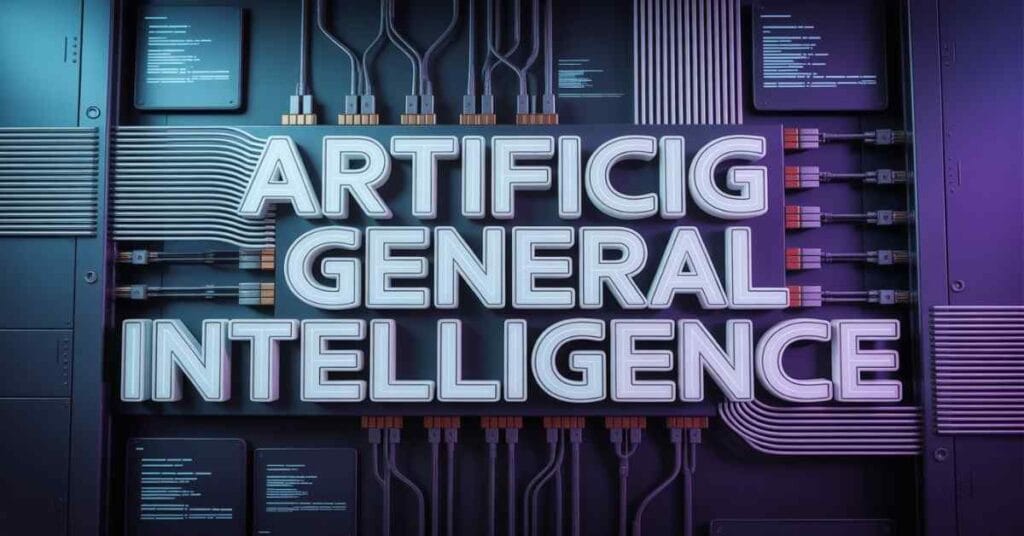 AGI written on a tech background
